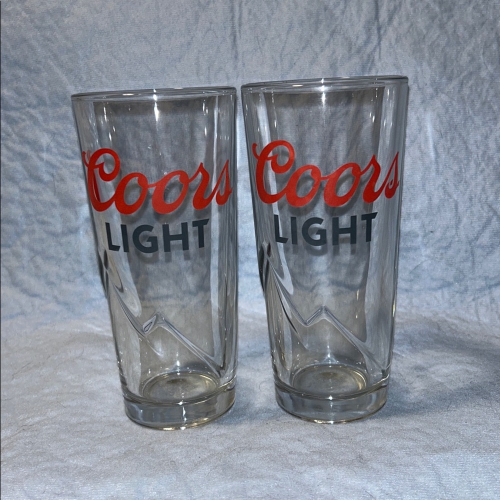 Set of 2 Coors Light Embossed Bottom Beer Glasses